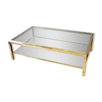 Coffee table with double trays in chrome and gold around 1970
