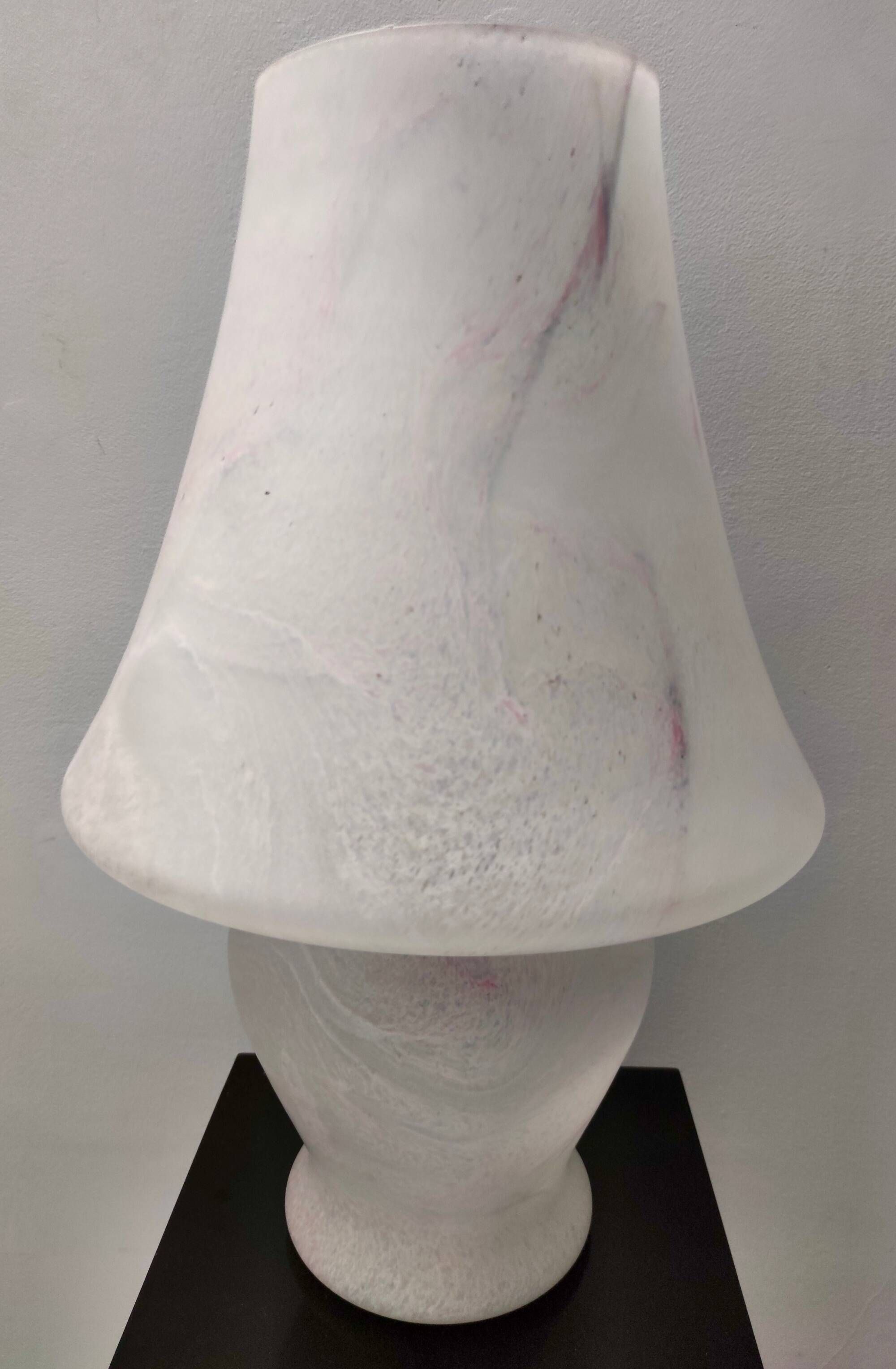 White Murano Glass Table Lamp with a Pink Marble Effect, Italy