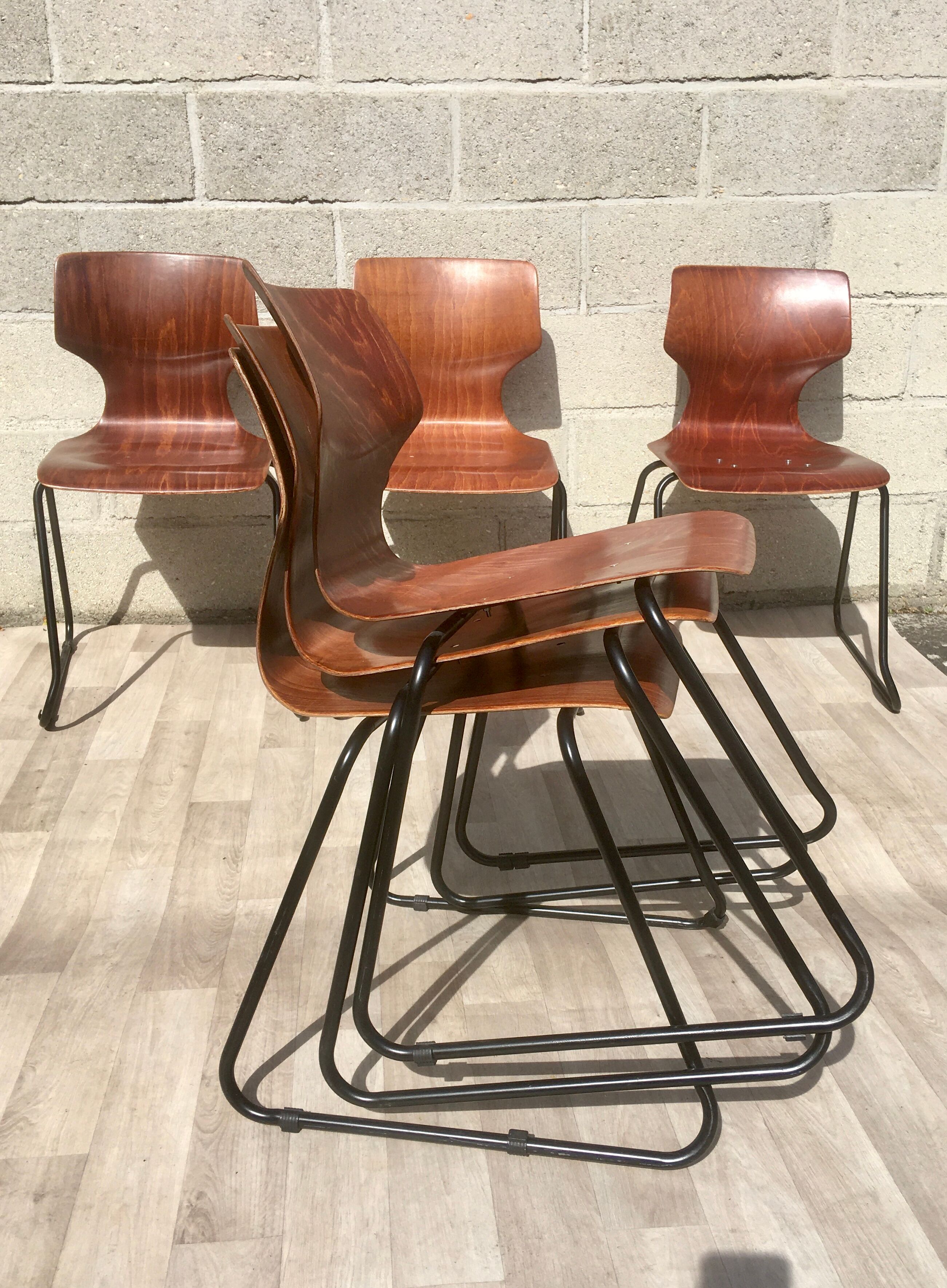 Set of 6 vintage sled chairs