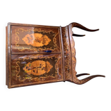 Vintage Italian brown wooden cocktail bar cabinet with inlaid marquetry from the 1950s.