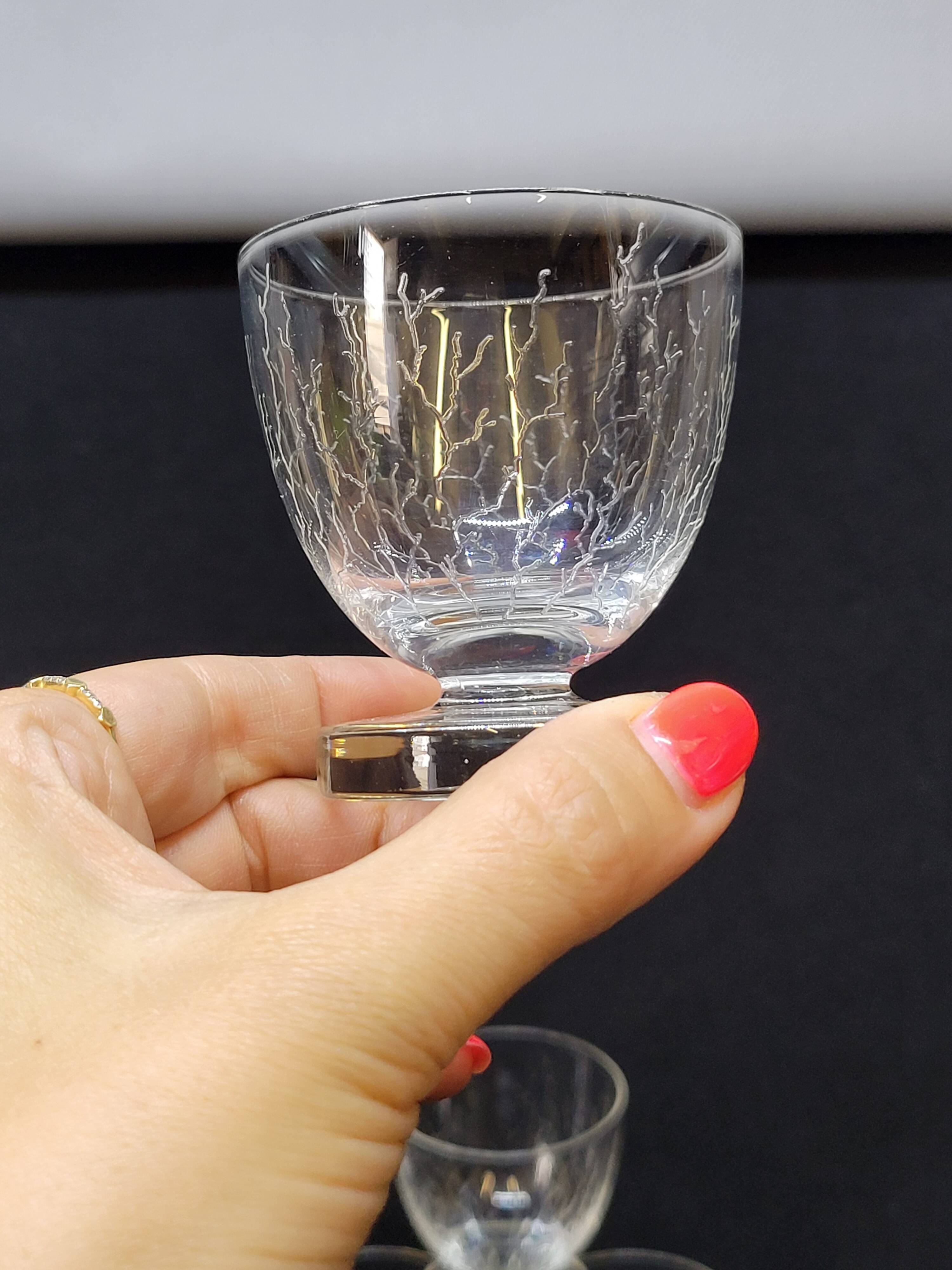 6 Cracked Engraved Crystal Liqueur/Digestif Glasses