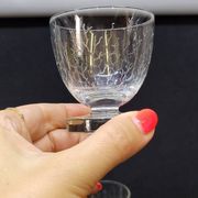 6 Verres A Liqueur / Digestif En Cristal Gravé Craquelé Craquelures