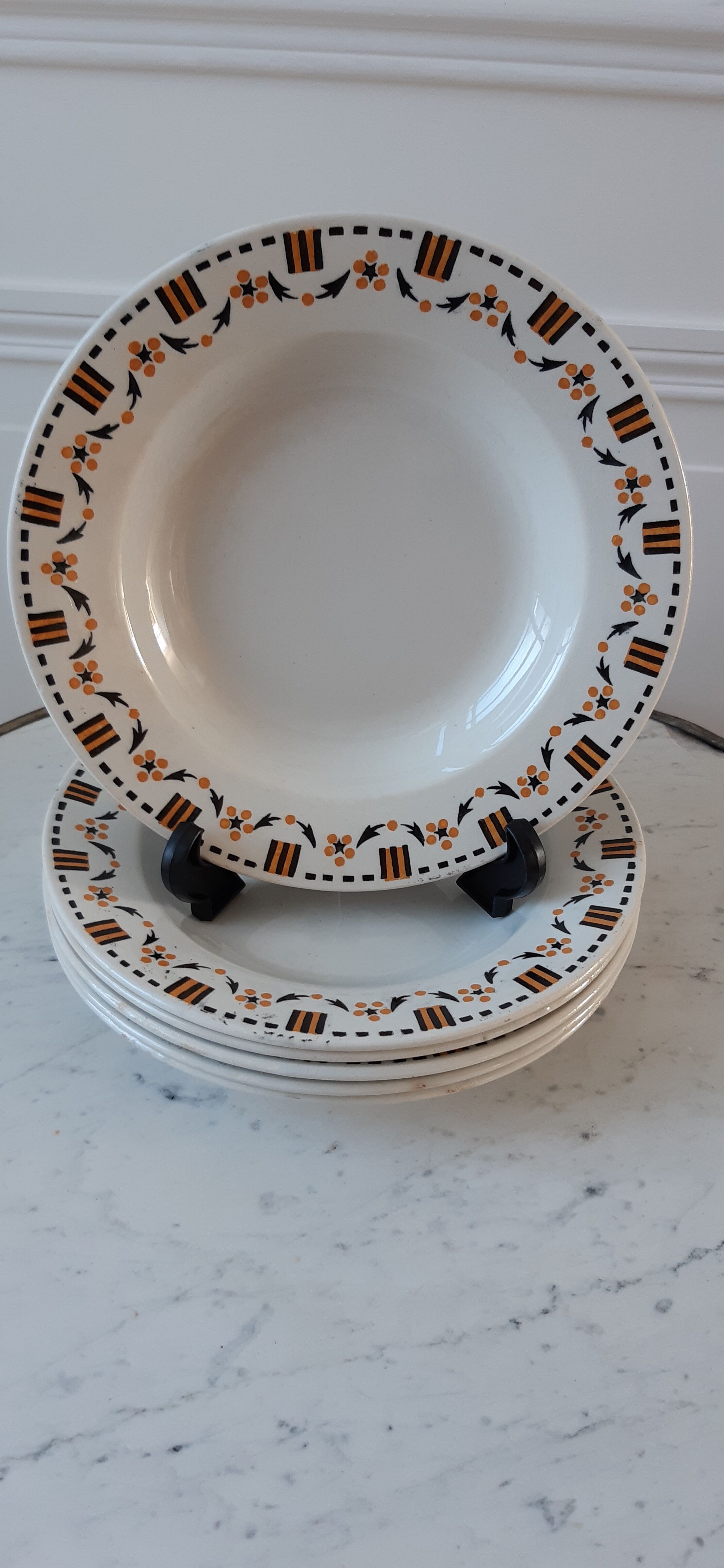 Set of 6 hollow plates Gien early twentieth century