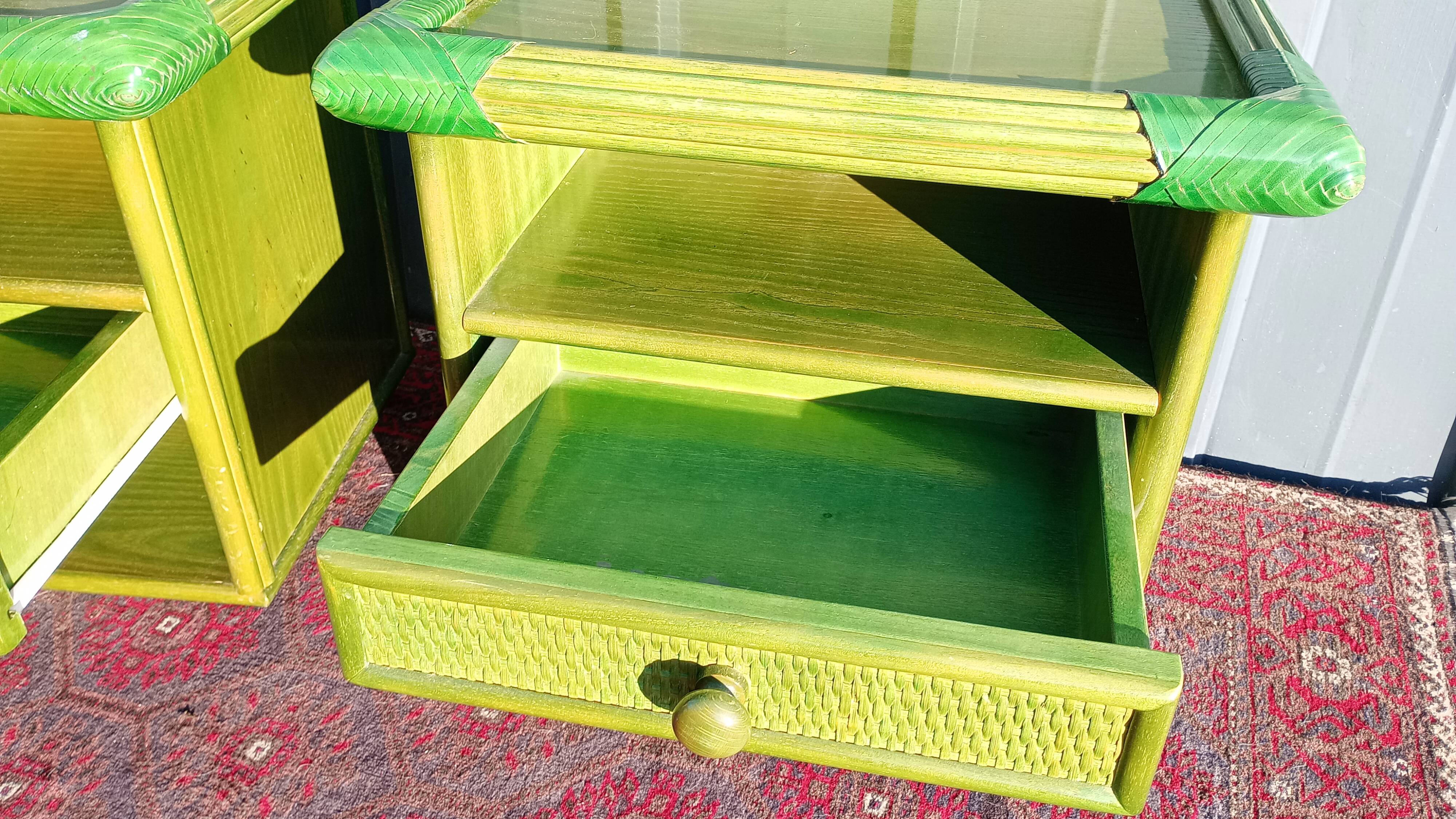 Pair of rattan bedside tables