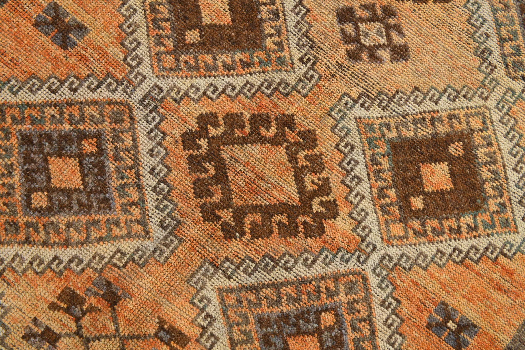 5x11 orange and brown vintage tapis rug, 352x162cm