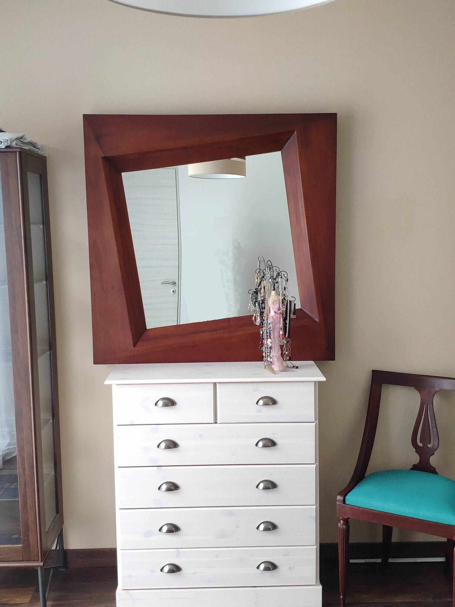 Large square mirror in exotic wood 100x100 cm - Elegant Scandinavian design