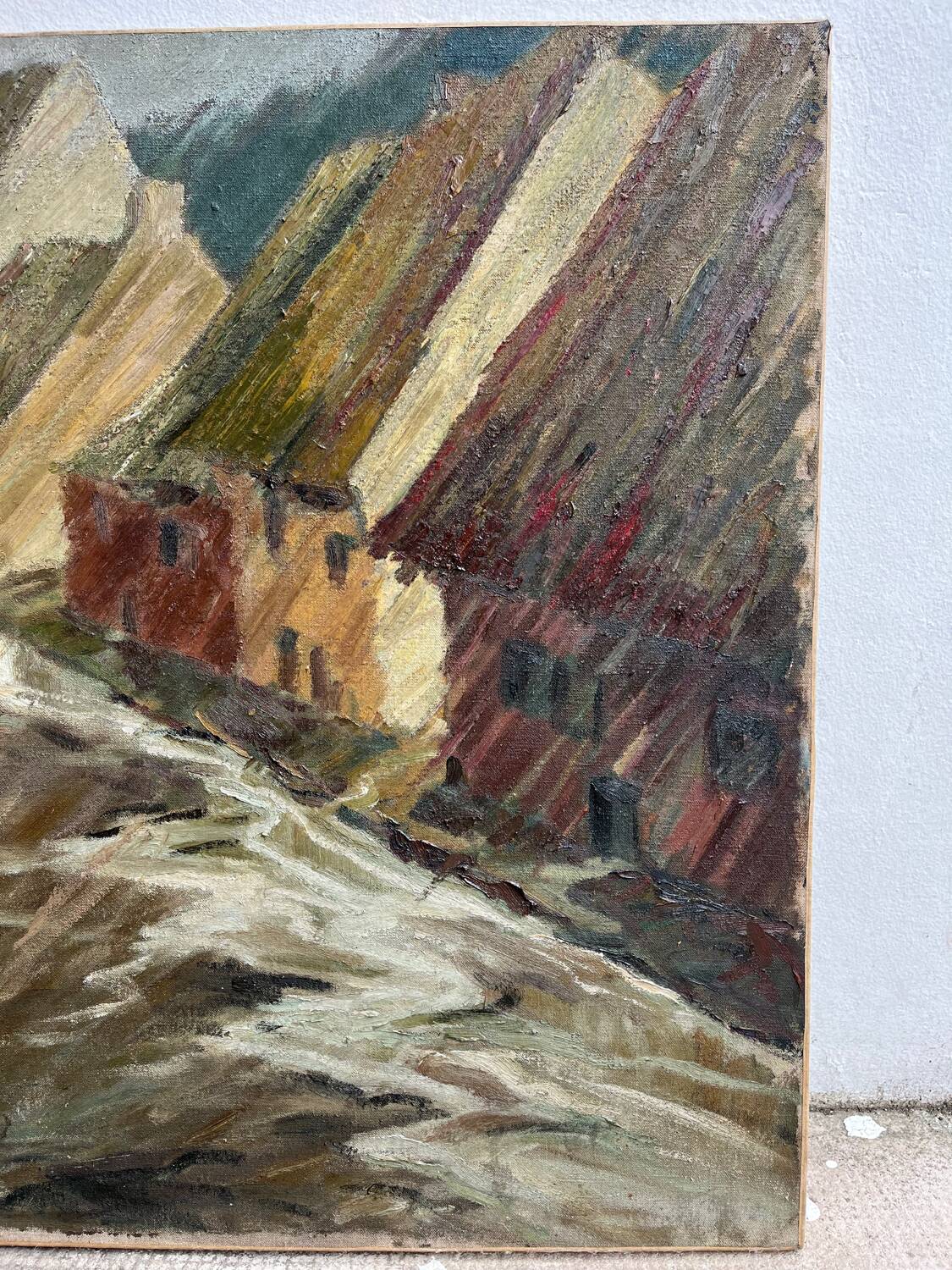 Painting "The Village under the Flood", oil on canvas