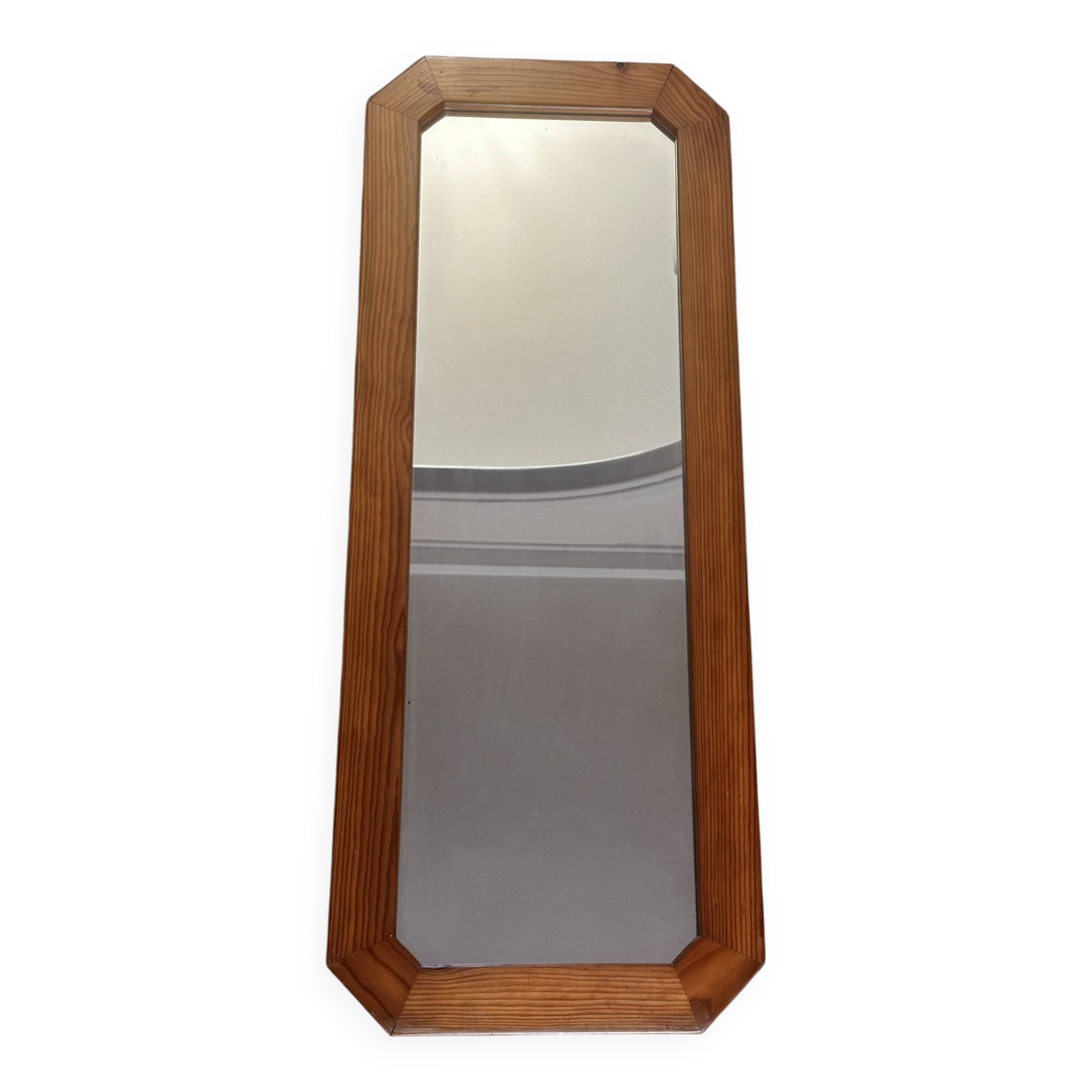 Large octagonal wall mirror in pine, 1970s – 103 × 40 cm