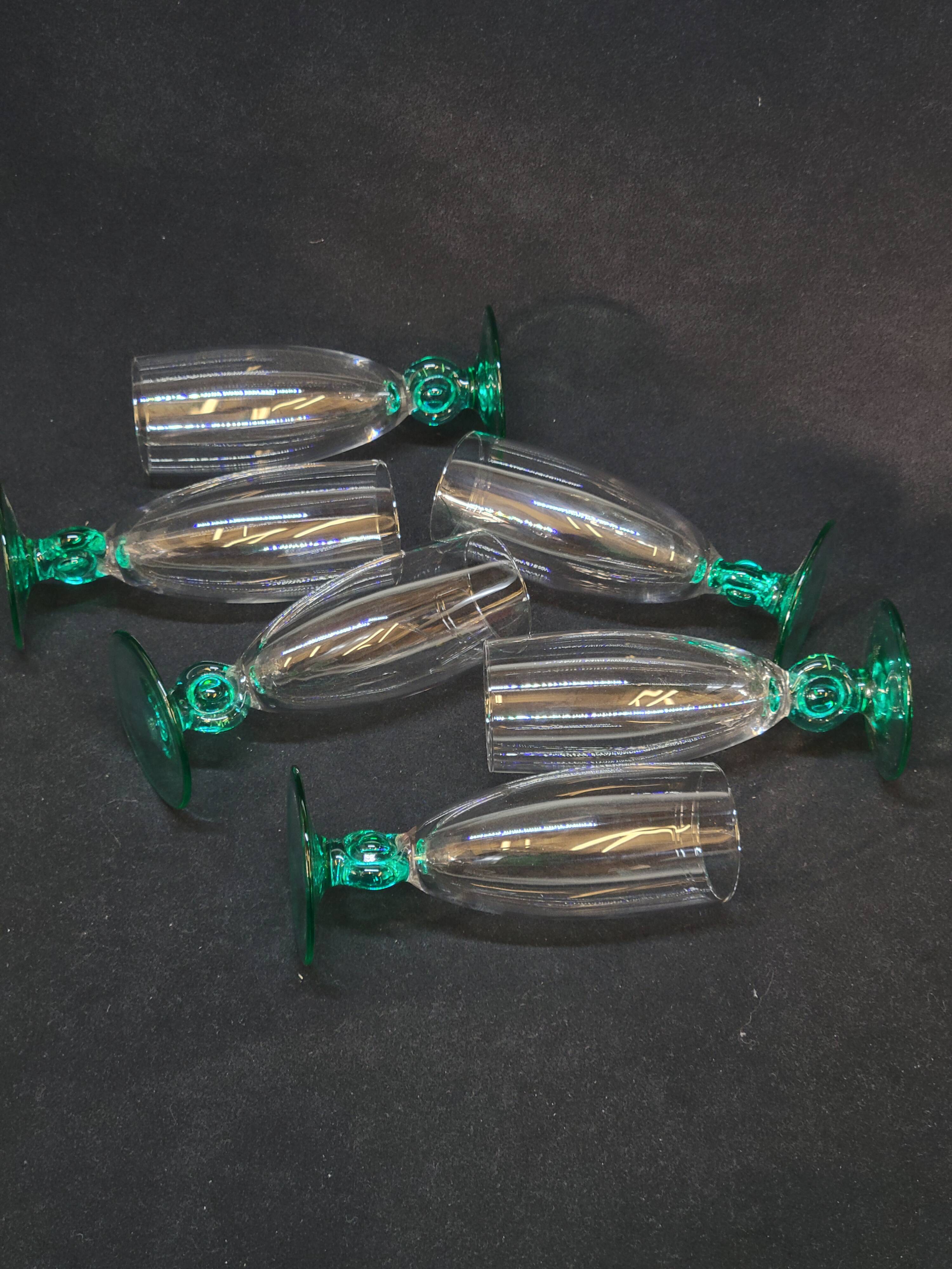 6 Luminarc molière champagne flutes aqua green foot