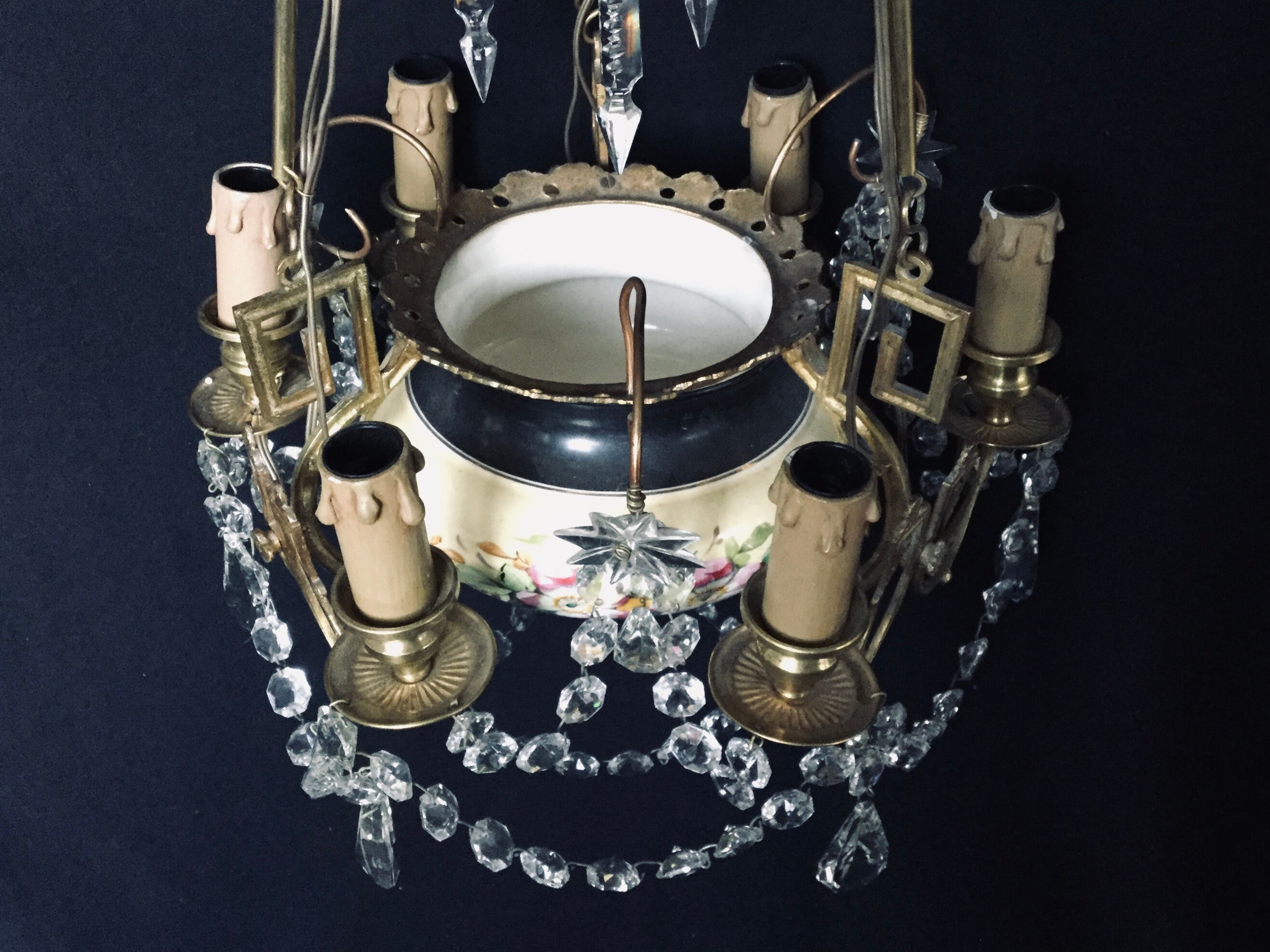 Lustre 6 lights in Crystal, Bronze, and Earthenware