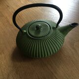 Green cast iron teapot
