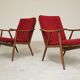 Pair of burgundy boomerang armchairs Antonin Suman Ton Bystrice (Thonet)