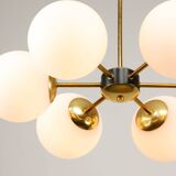 Mid-Century Modern Italian 6-Arm Sputnik Chandelier with Opaline Shades, 19