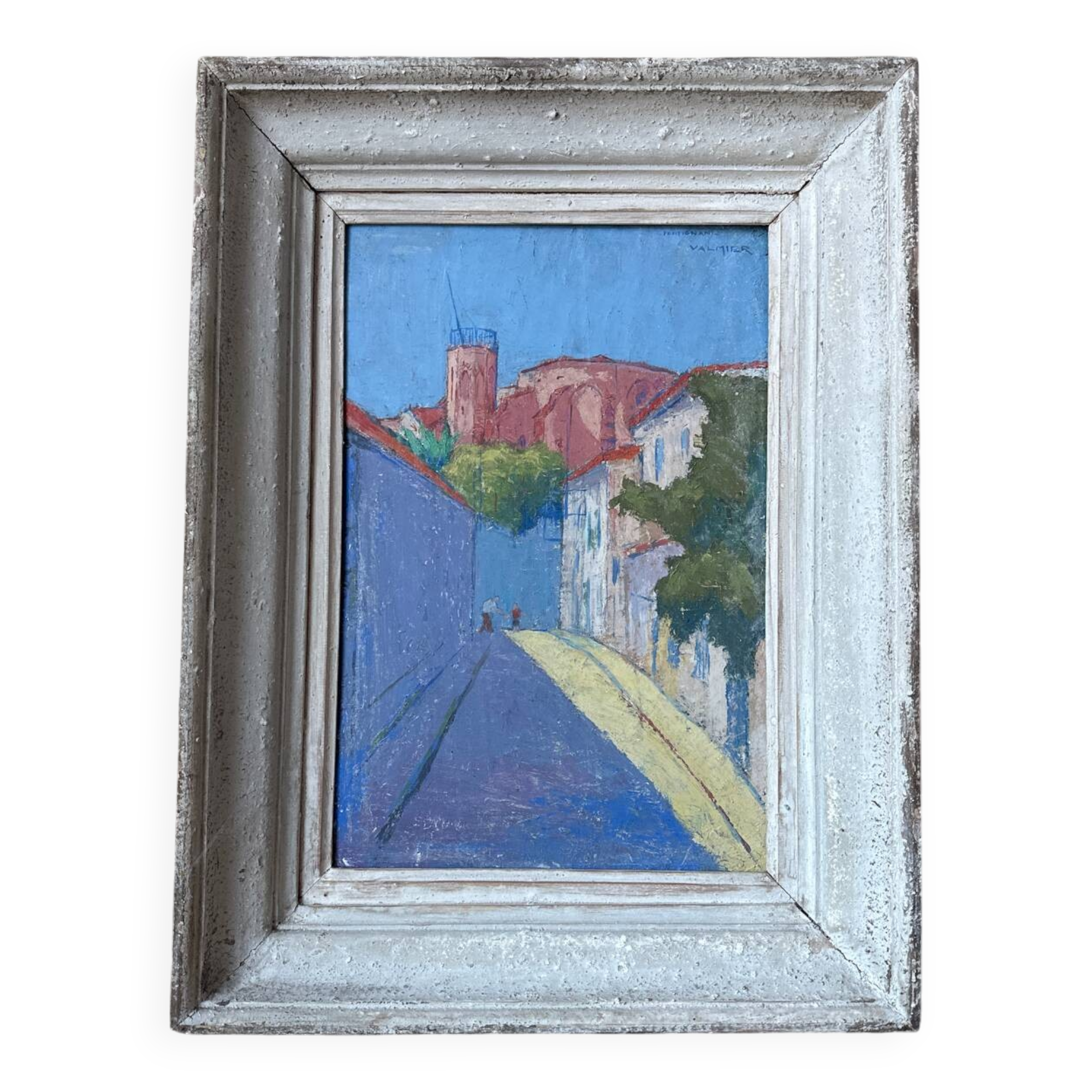Painting signed Jean-Maurice Valmier, Rue des Jasmins, Perpignan