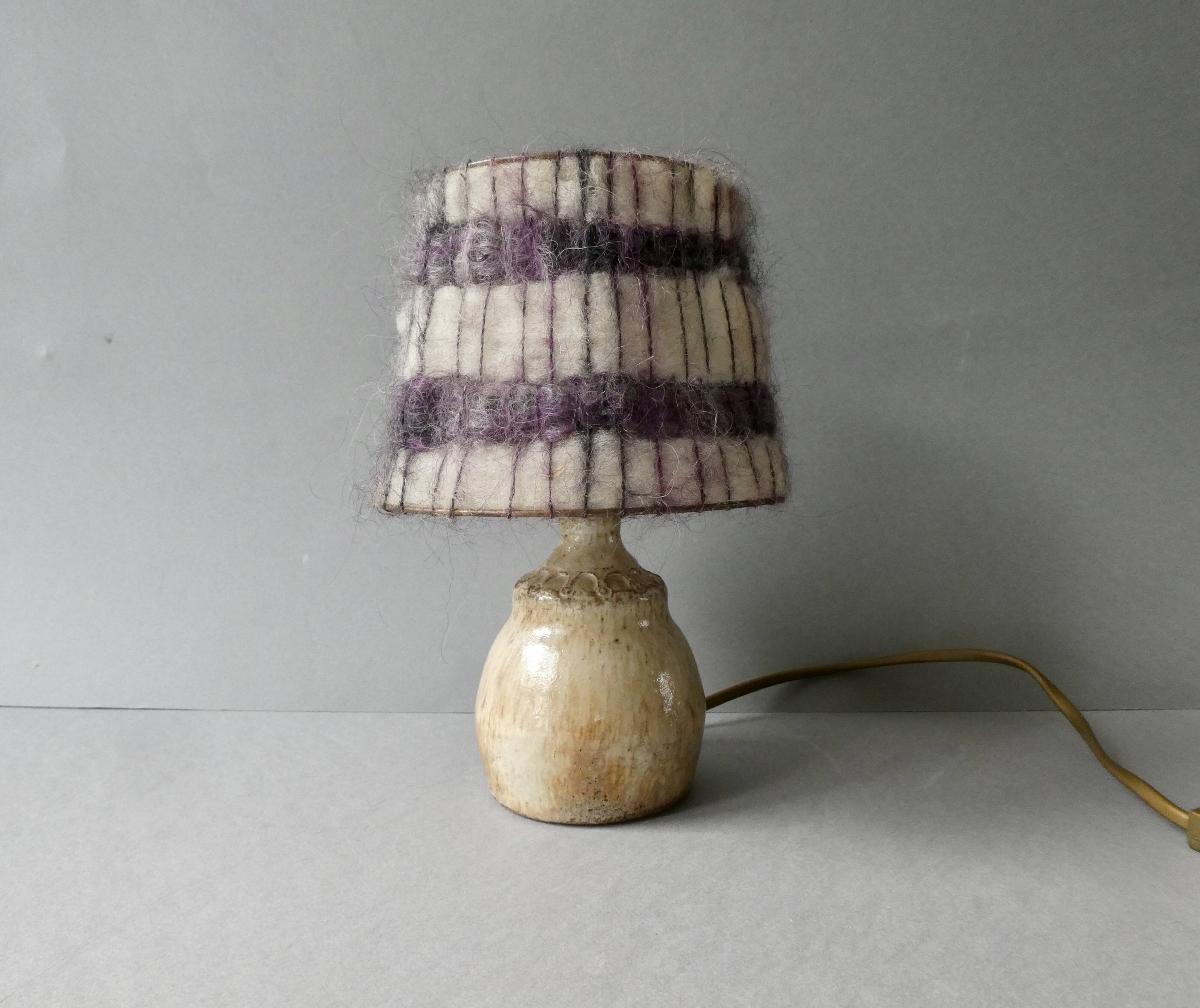 Sandstone lamp with its original wool lampshade, 1970s