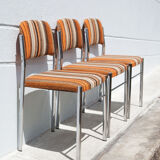 Lot 3 chairs vintage fabric, chrome metal chair, orange/brown/beige wool fabric, retro