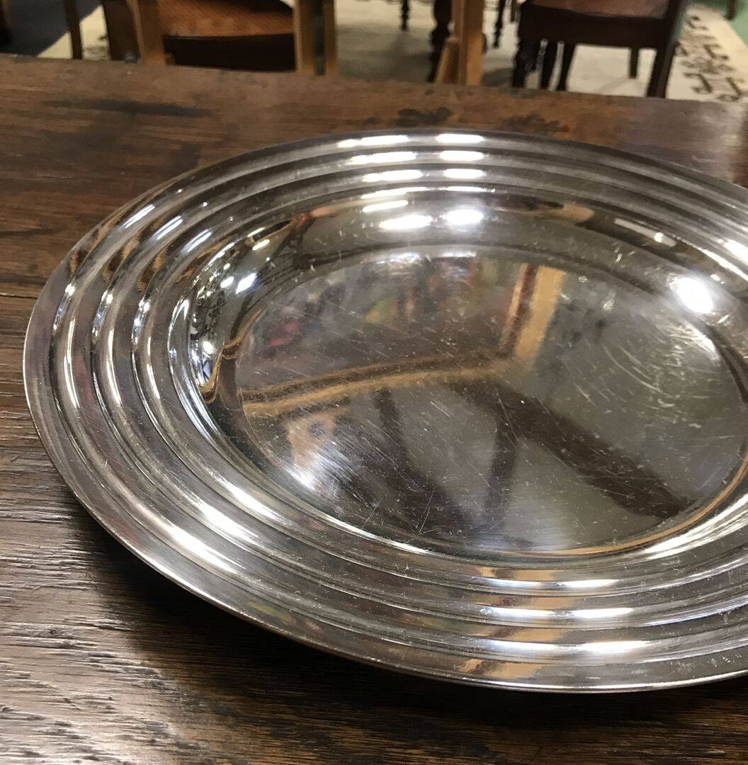 Round silver-plated dish, Christofle.