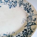 Ancient dish made of blue iron earth, birds, large depot Paris, 19th century