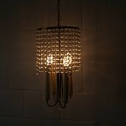 Chandelier antique four flames with glass beads, brass, boho lamp