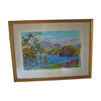 Impressionist painting, signed daniel du janerand (lac bleu ecosse) at bénézit