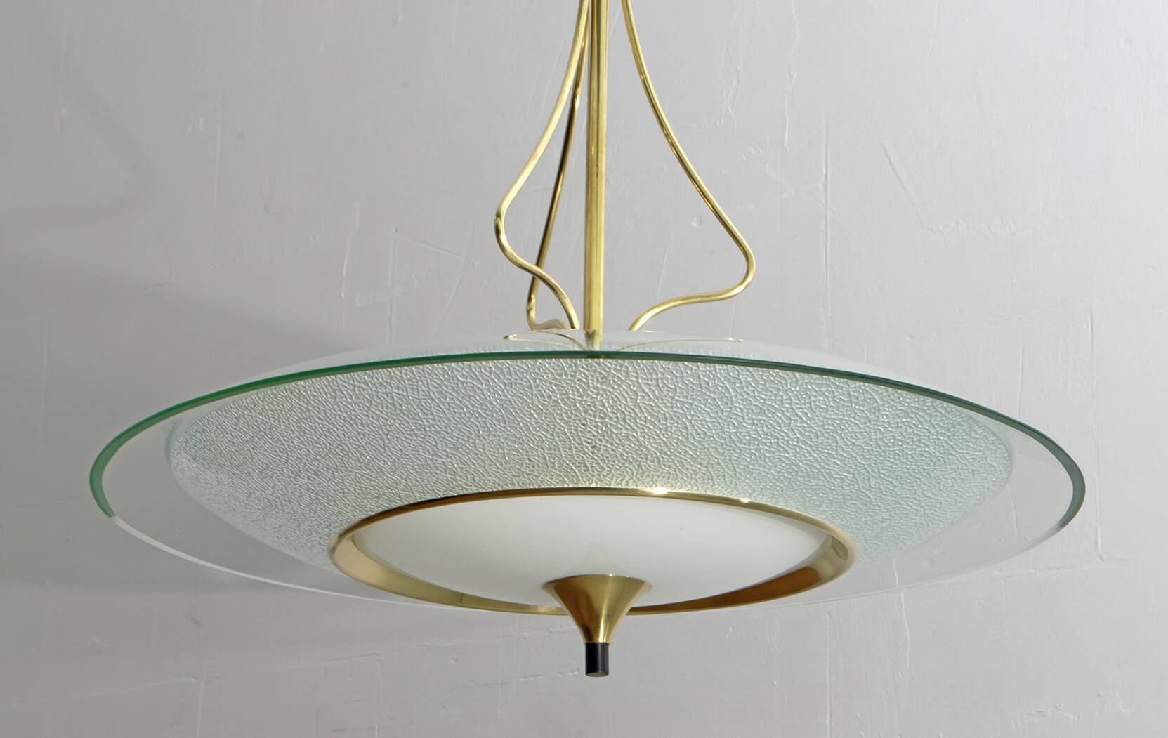 Lustre italien en verre et laiton de style Fontana Arte, années 40