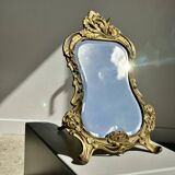 Art Deco style gilded bronze mirror with beveled glass H40cm