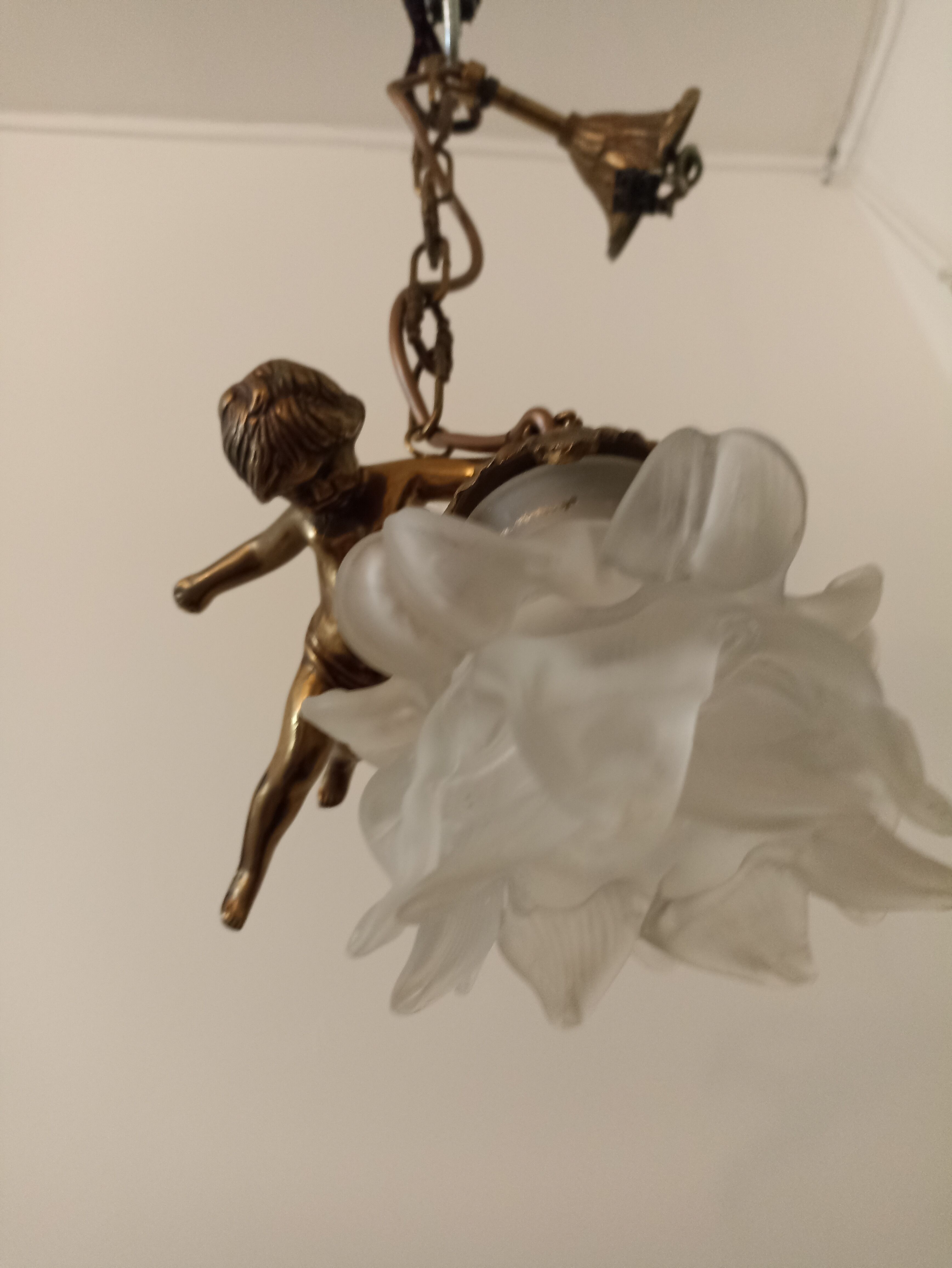 Bronze wall lamp and angel glass paste
