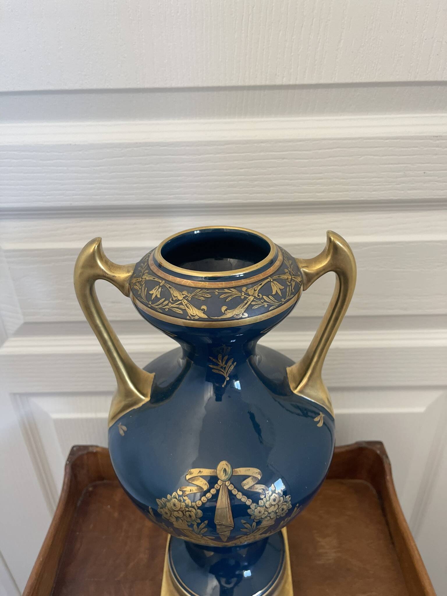 Antique large empire vase blue & gold jaguet pinon 40cm 2.6kg