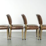 Set of 4 vintage cowhide and wooden dining chairs