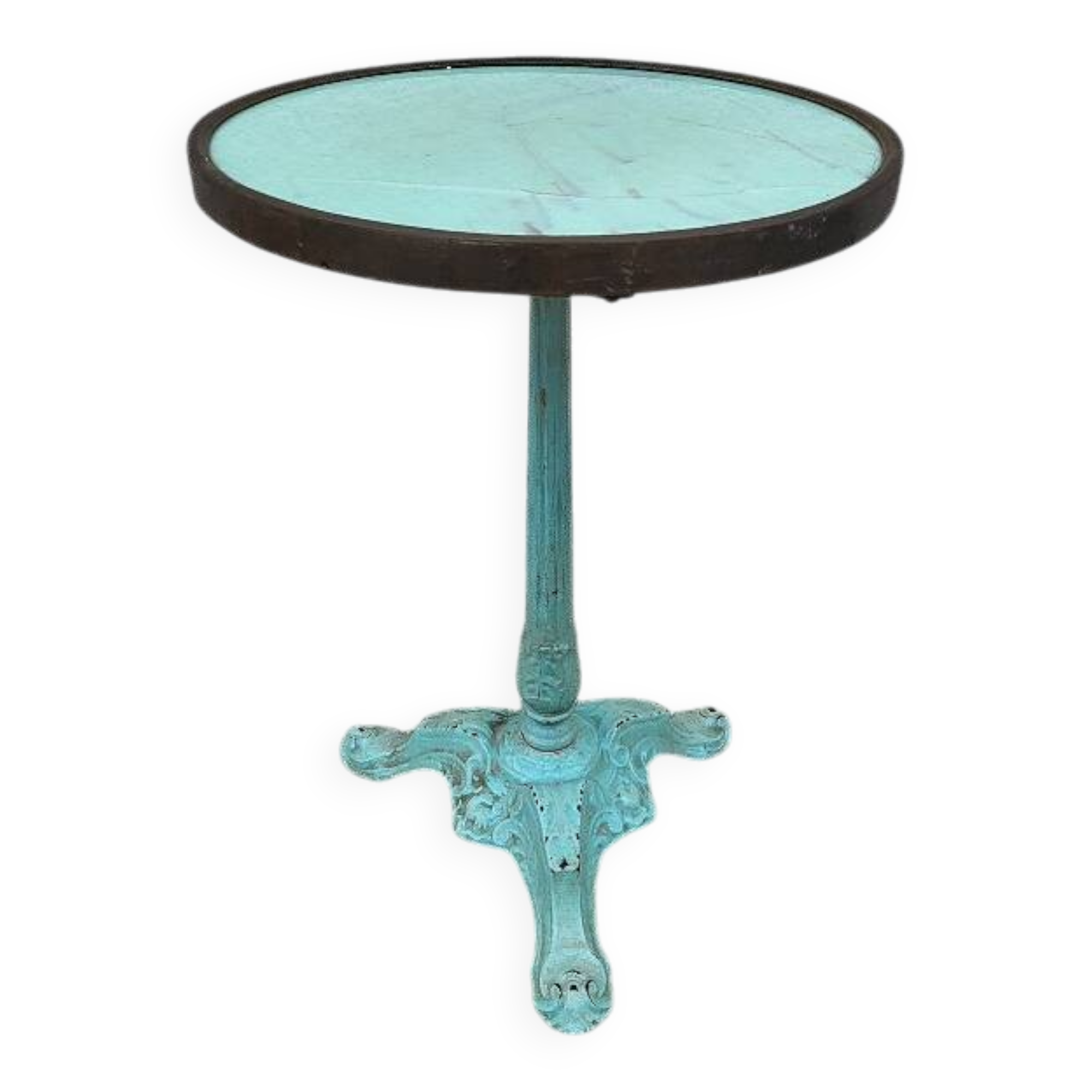 Round green marble and cast iron bistro table no. 9