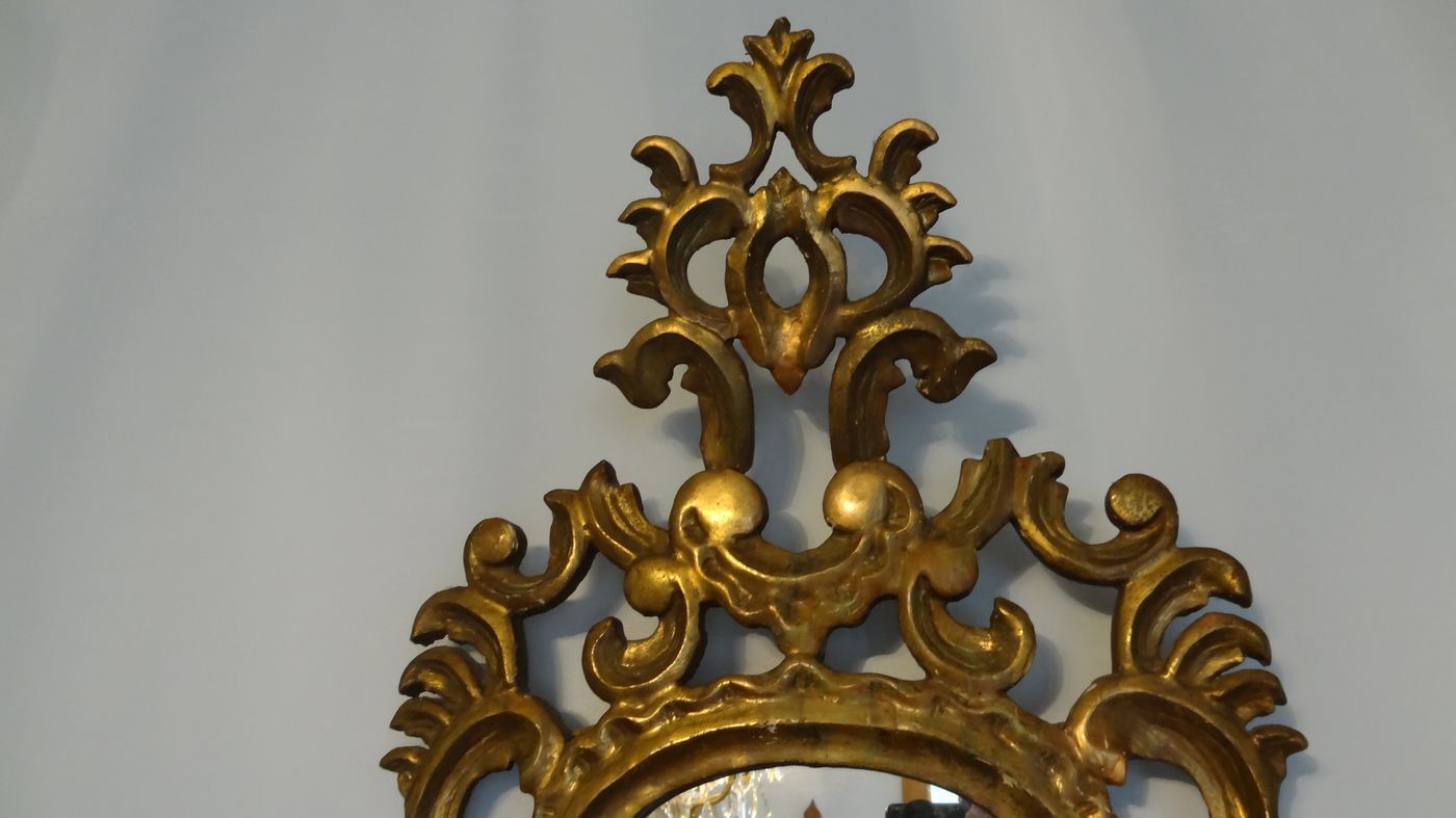 19th century gilded carved wooden mirror 46 x 93 cm