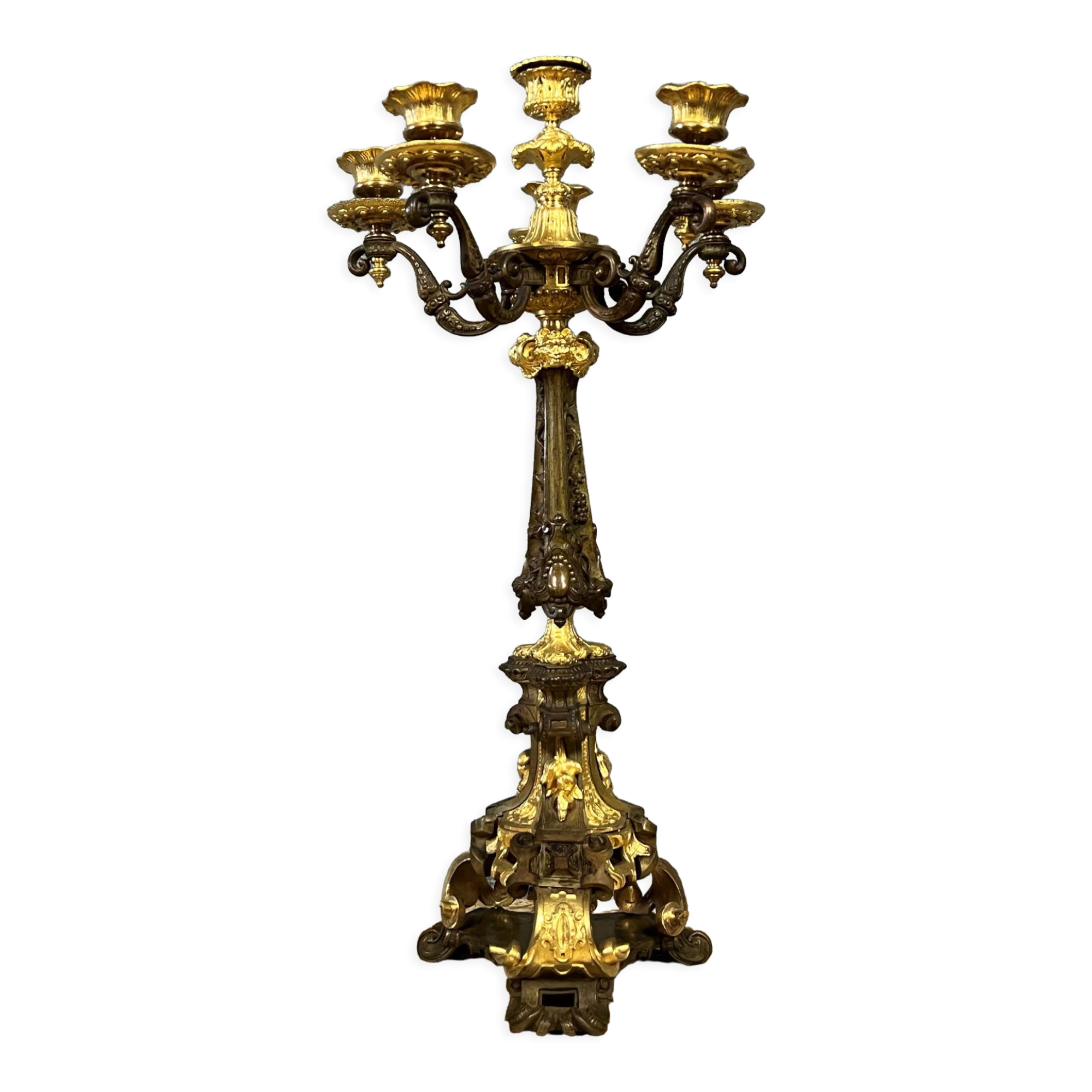 Magnificent bronze candelabra double patina Empire era circa 1810-1820