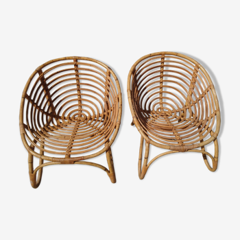 Pair of vintage rattan armchair