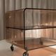 Chariot de service vintage en lucite fumé marron – Attribué à Michel Dum