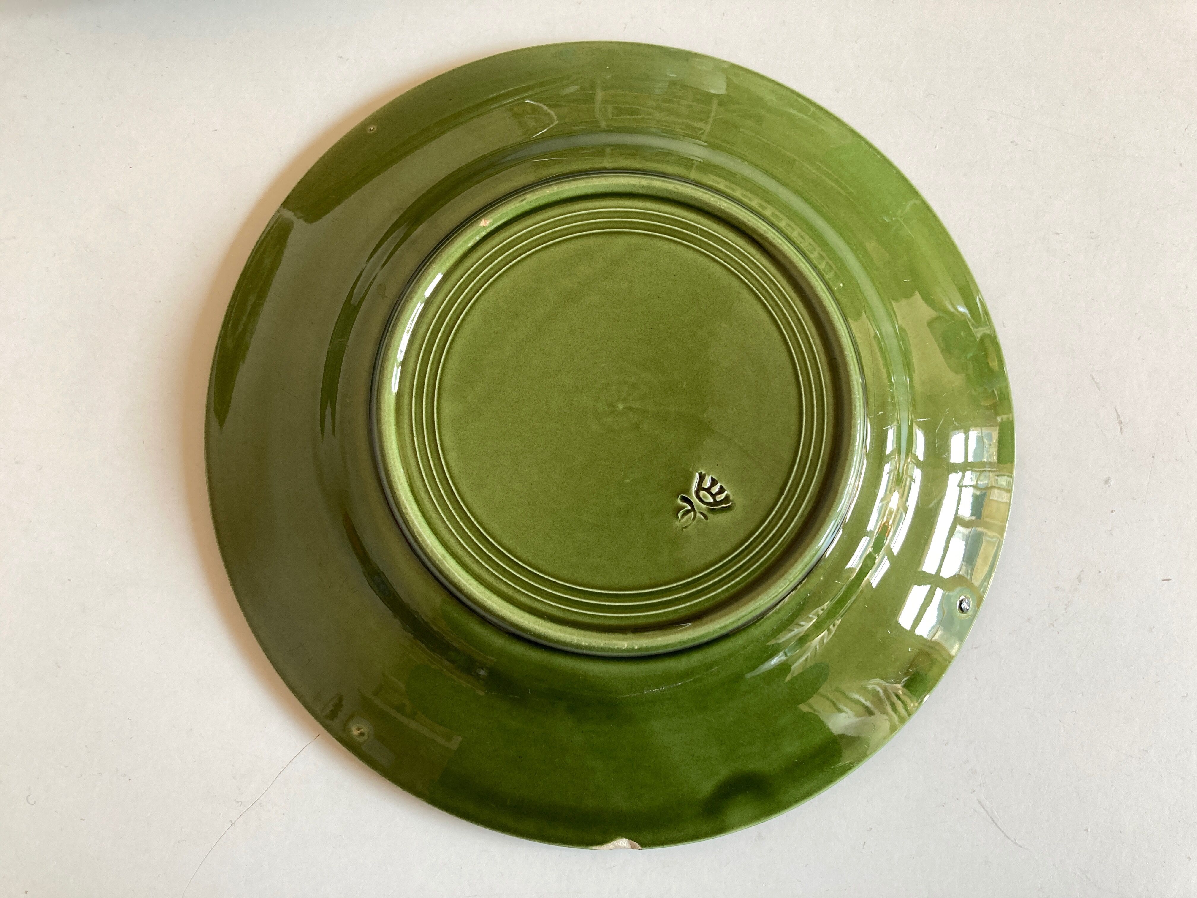 Set of 6 plates in green faience 1960