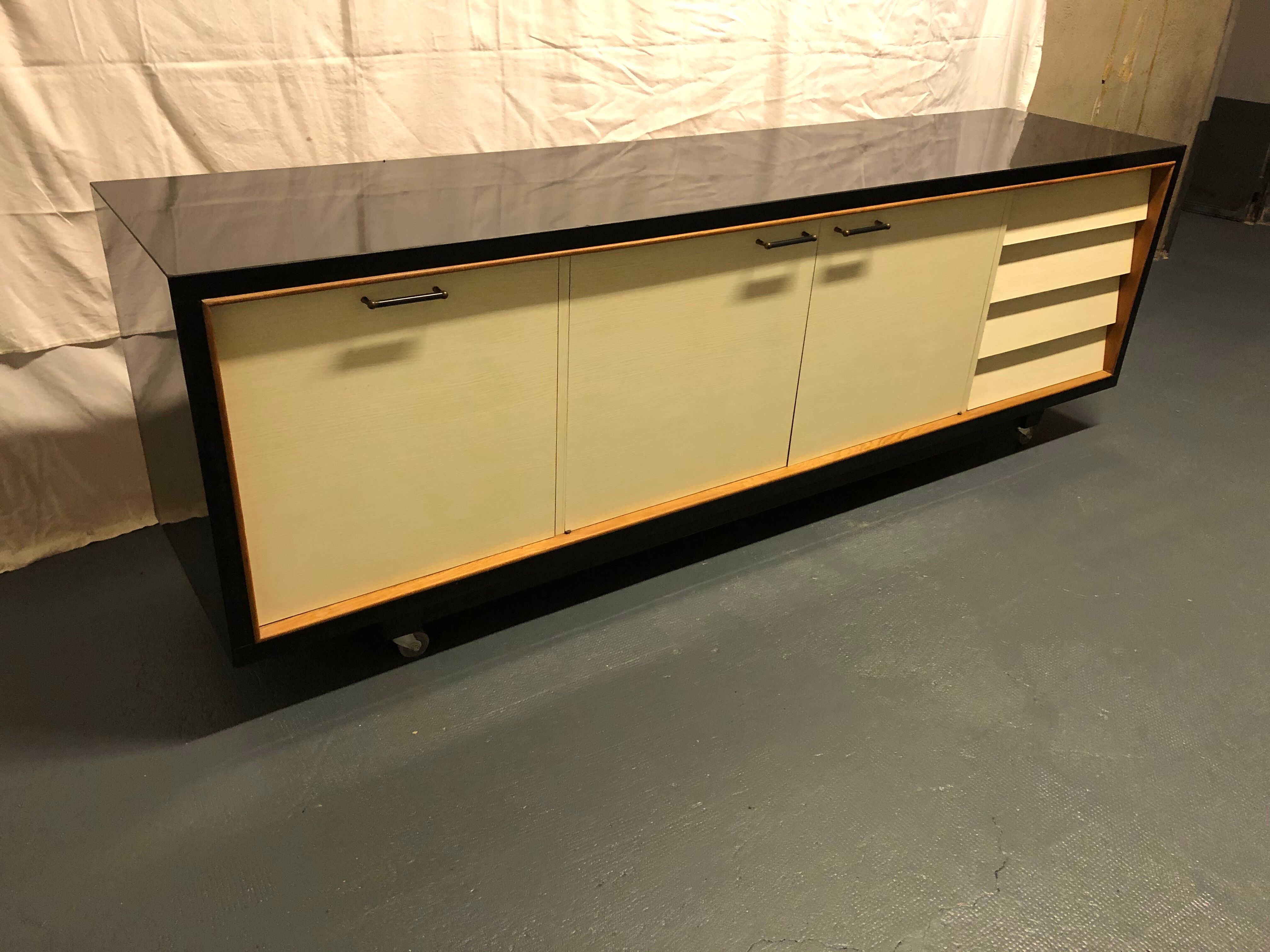 Sideboard in wood and black laque, circa 1960s