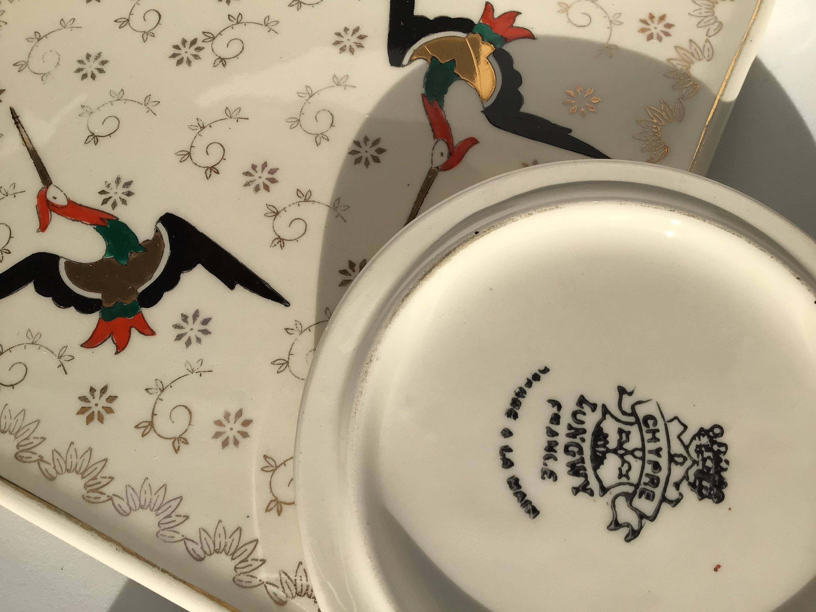 Longwy Chypre cream trivets and bottles