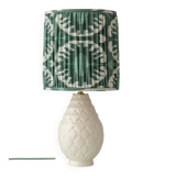 Art Deco table lamp by Charles Catteau for Boch Frères "Pineapple" with new Ikat silk shade.