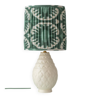 Art Deco table lamp by Charles Catteau for Boch Frères "Pineapple" with new Ikat silk shade.