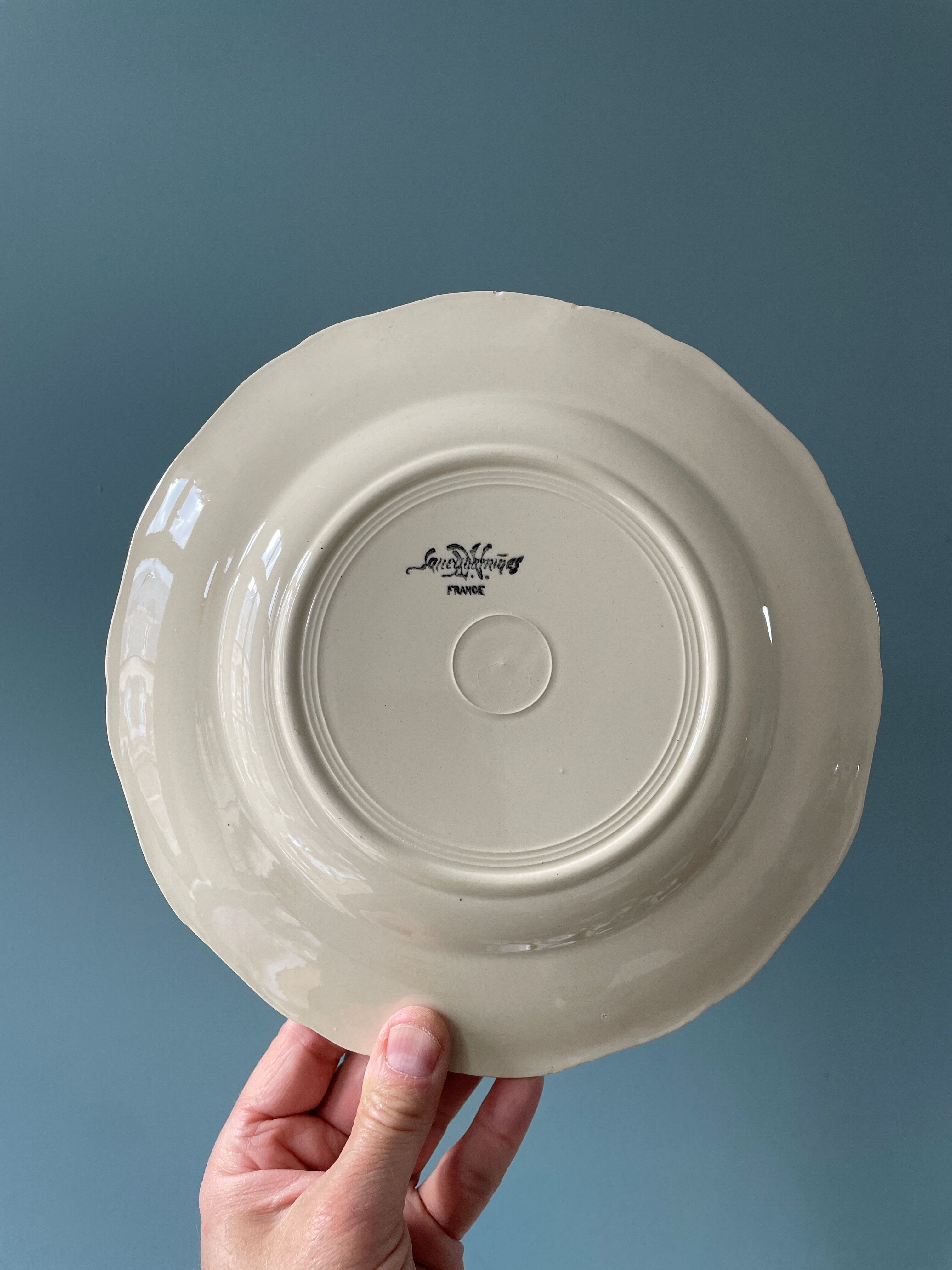 Set of 11 flat earthenware plates from Sarreguemines France