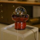 Red ceramic table lamp by Guillerme and Chambron 1980s