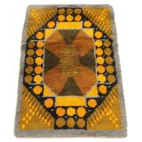 Mid-Century Modern Swedish Rya Rug in Grey, Orange, and Brown, 1960s