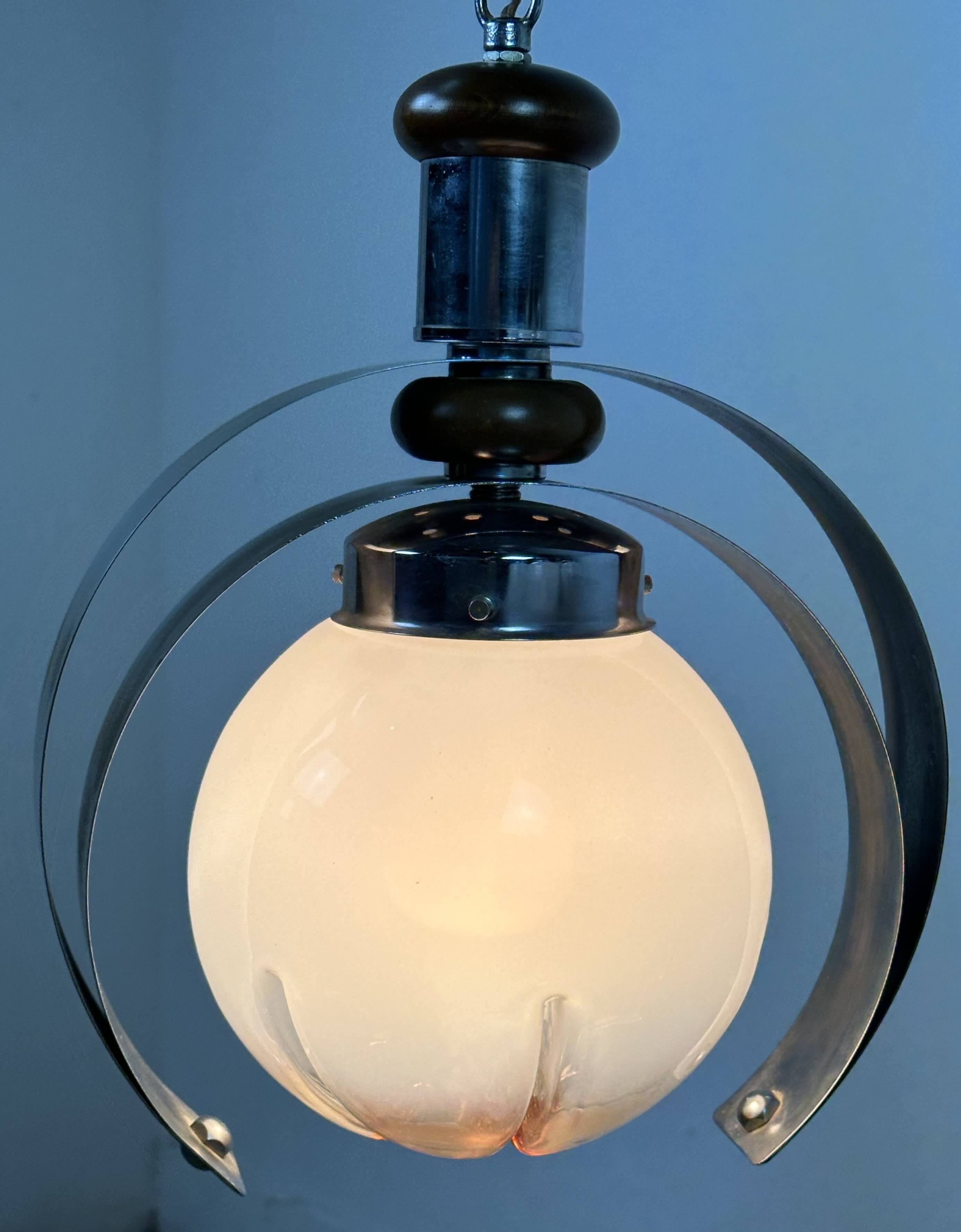 Italian chandelier by MAZZEGA in metal, wood and Murano glass 1970