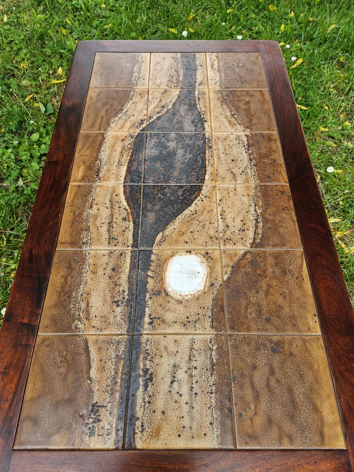 Brutalist coffee table in wood and ceramic by Jean d'Asti, Vallauris, 1960s-70s