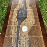Table basse brutaliste en bois et céramique signée Jean d'Asti Vallauris, années 60-70