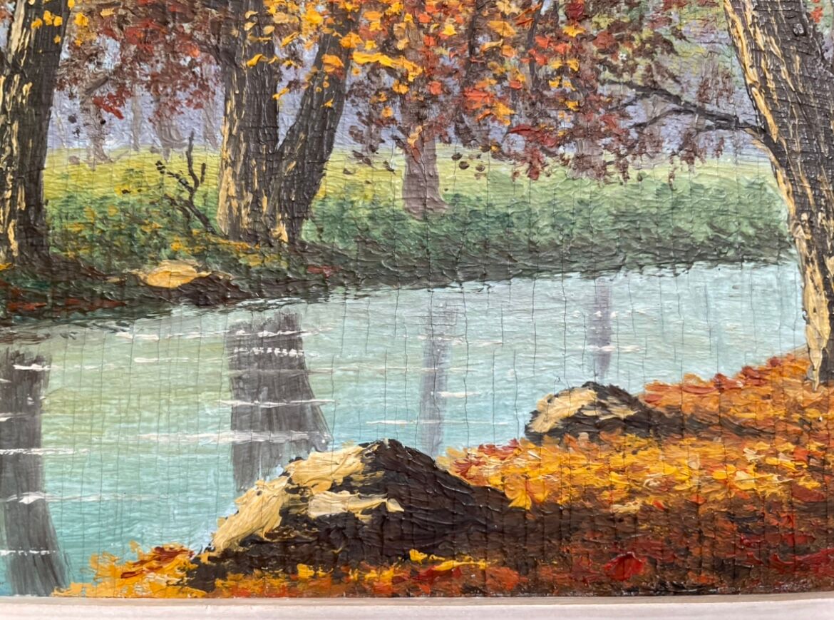 Old painting, river landscape signed M.Bonvin