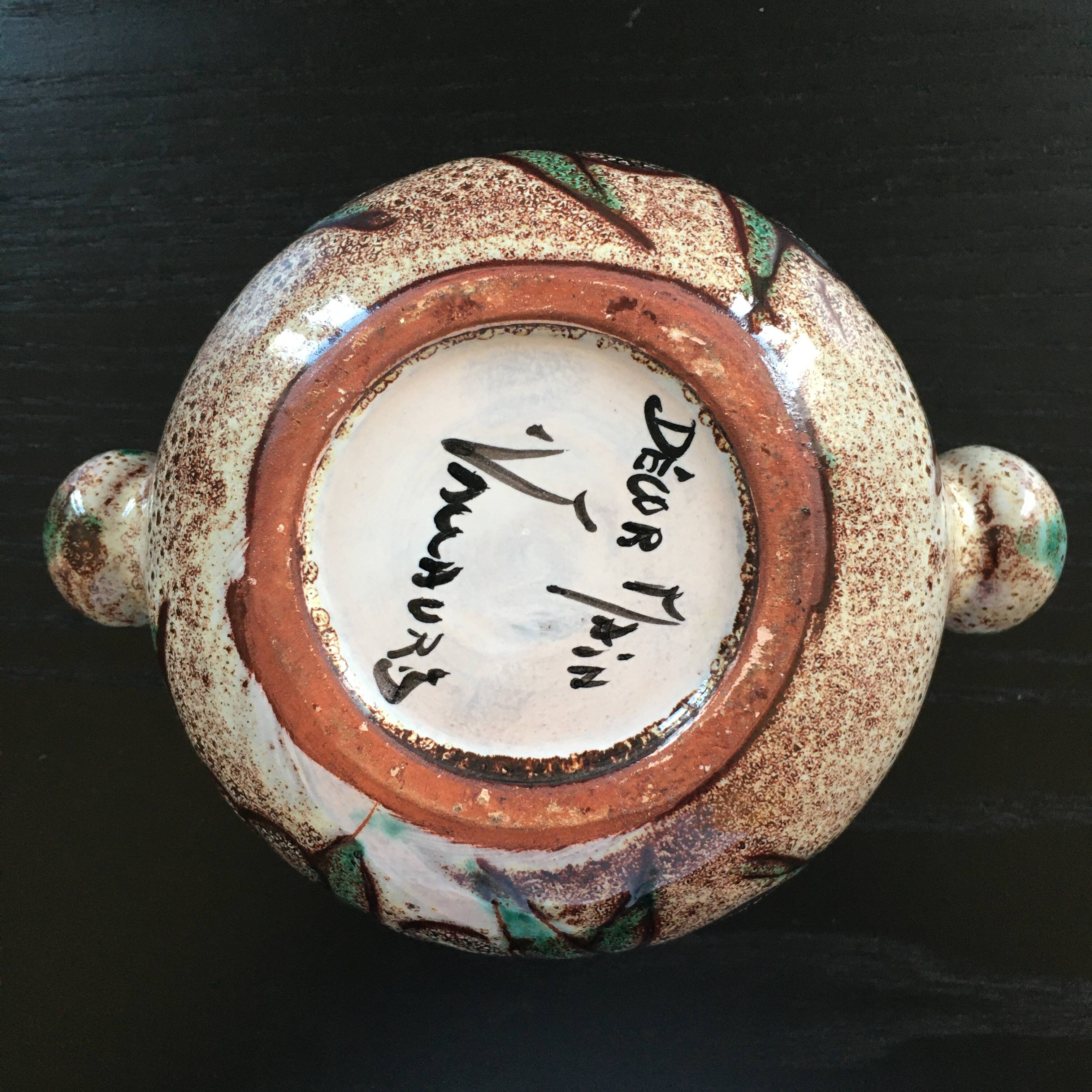 Pot signed Vallauris olive decor