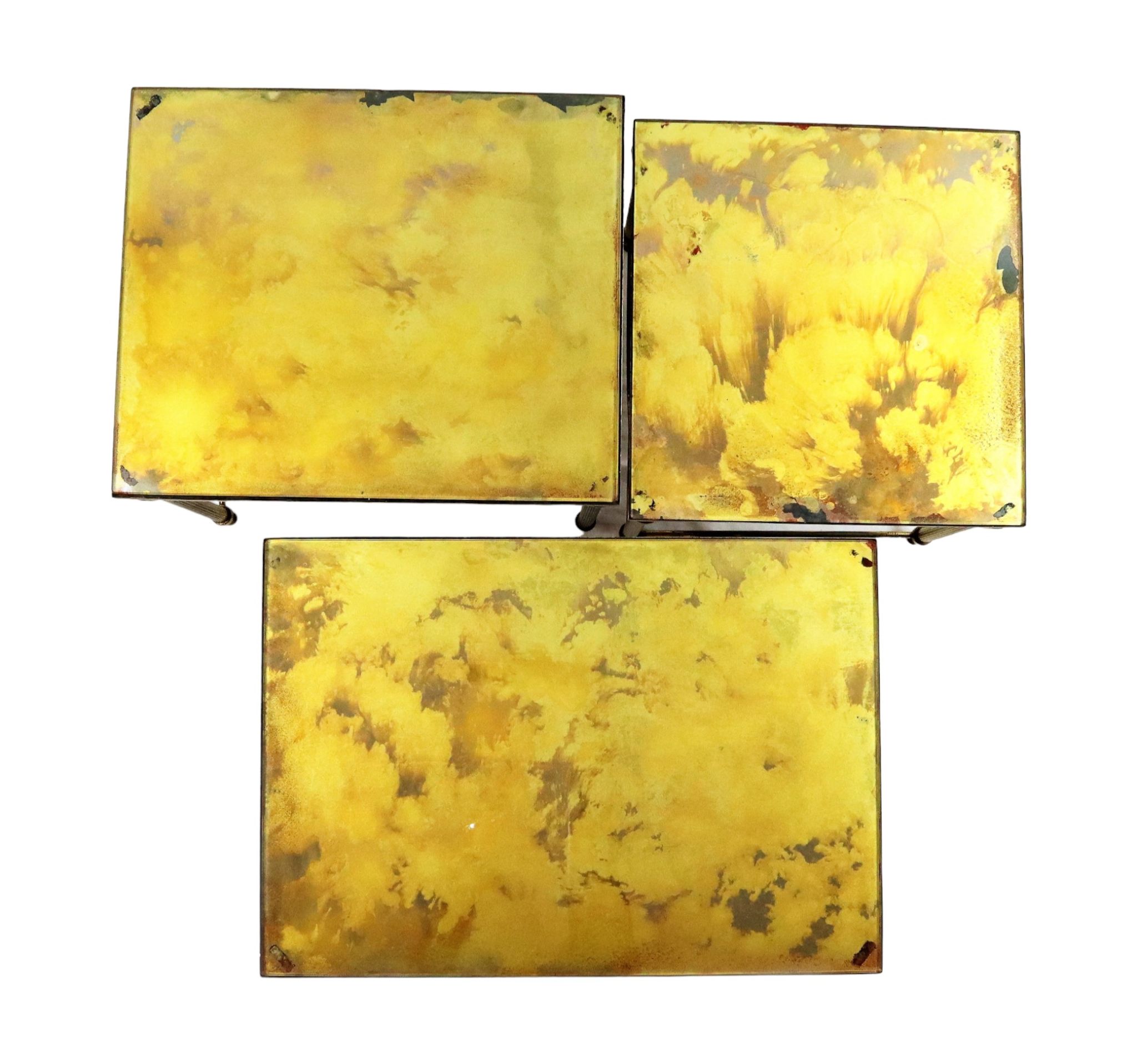 Vintage nesting table set france marbled glass copper plated metal fifties