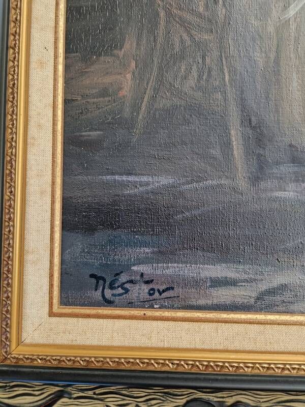 Nestor, peintre Espagnol du XXe siècle - Huile sur toile - Violoniste