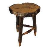 Tabouret brutaliste vintage en bois